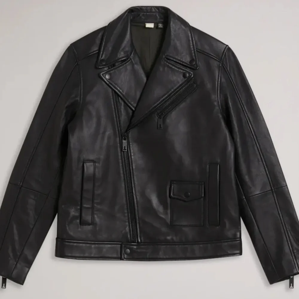 Brand NWT - Ted Baker Carve - Black Leather Biker Jacket - Size 4 (USA size L) - Picture 5 of 15